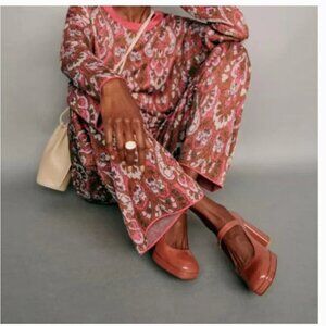 NWOT Sezane Dany Trousers Wide Leg Pull On Knit Pants Size Medium Groovy Retro